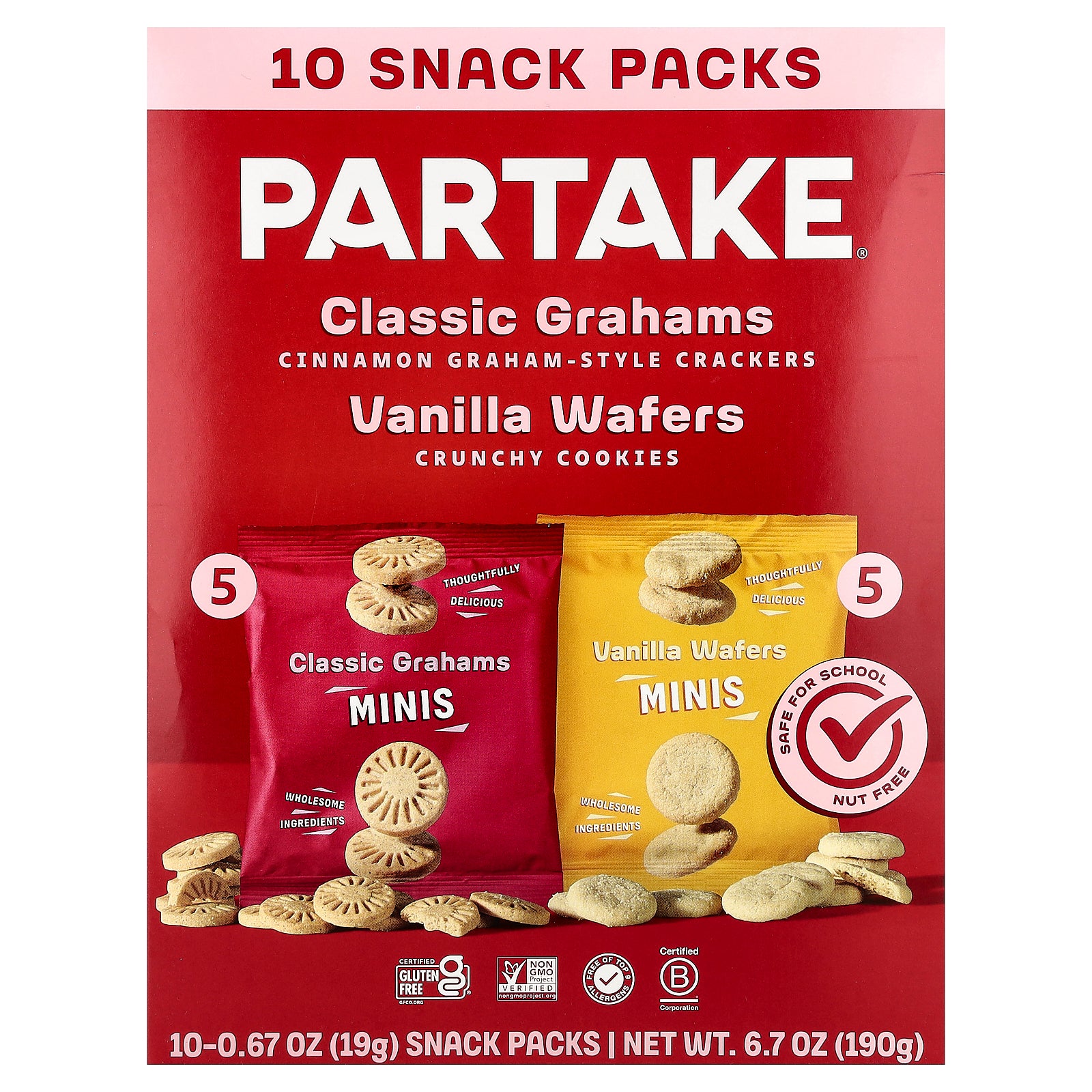 Partake, Mini Vanilla Wafers & Classic Grahams, 10 Snack Packs, 0.67 oz (19 g) Each