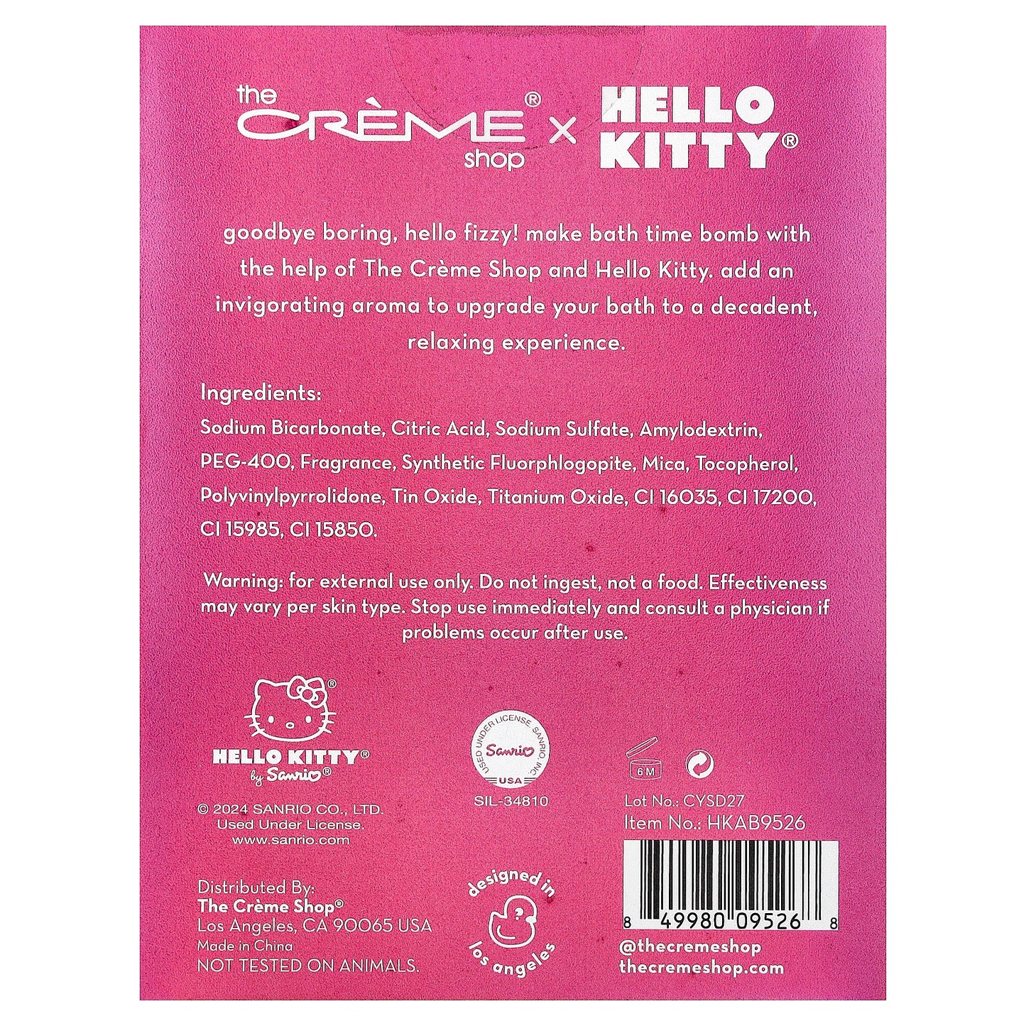The Creme Shop, Hello Kitty®, Aromatherapy Bath Bomb, Strawberry Skies, 1 Count