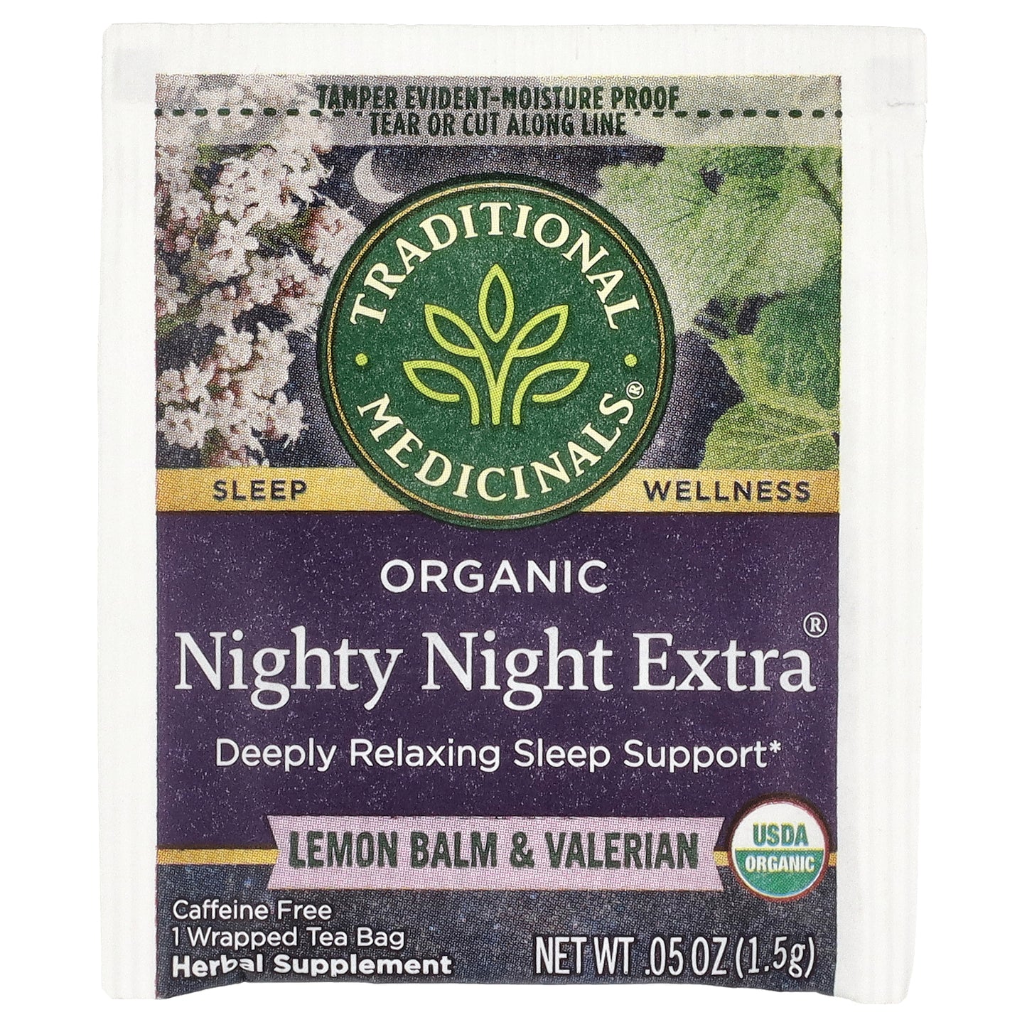 Traditional Medicinals, Nighty Night Extra®, Organic Lemon Balm & Valerian, Caffeine Free, 48 Wrapped Tea Bags, 2.53 oz (72 g)