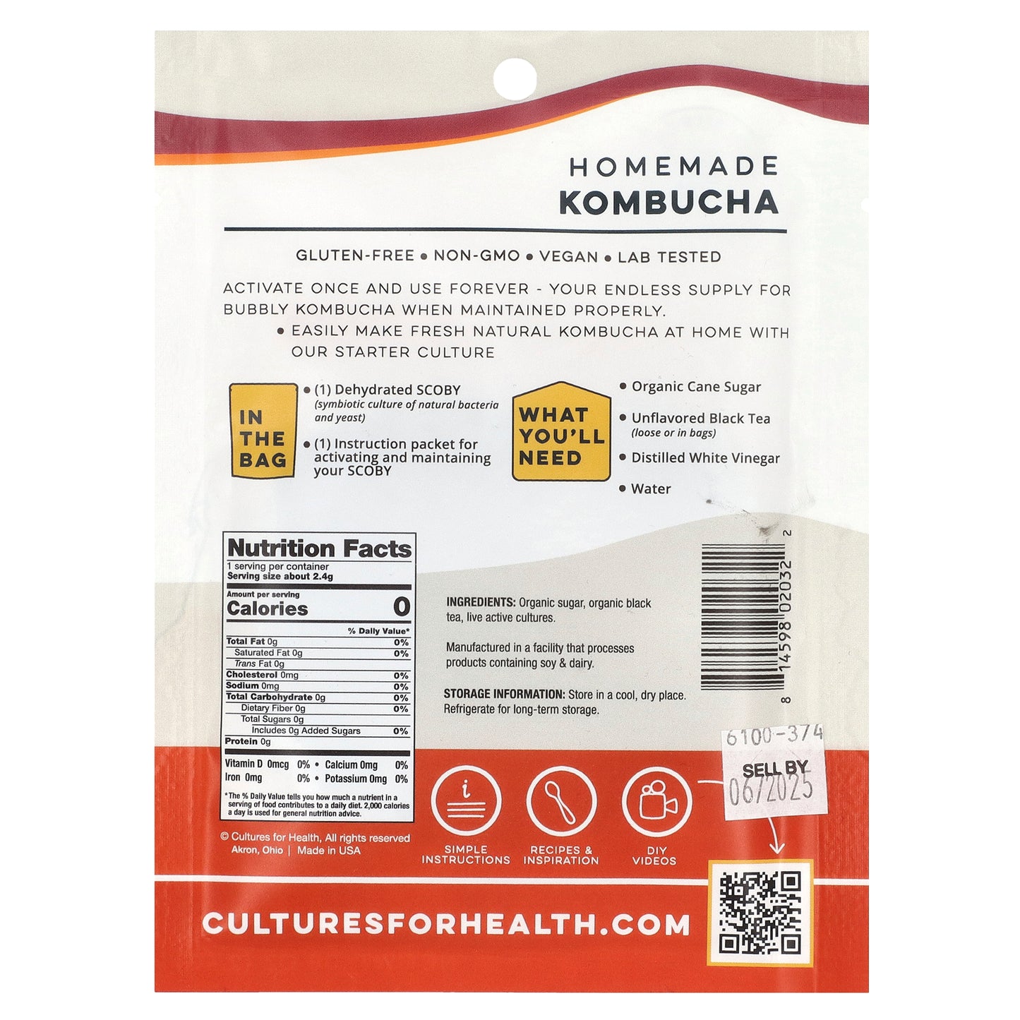 Cultures for Health, Kombucha, 0.08 oz (2.4 g)