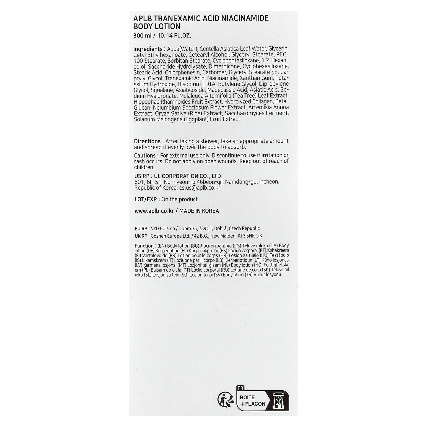 APLB, Tranexamic Acid Niacinamide Body Lotion, 10.14 fl oz (300 ml)