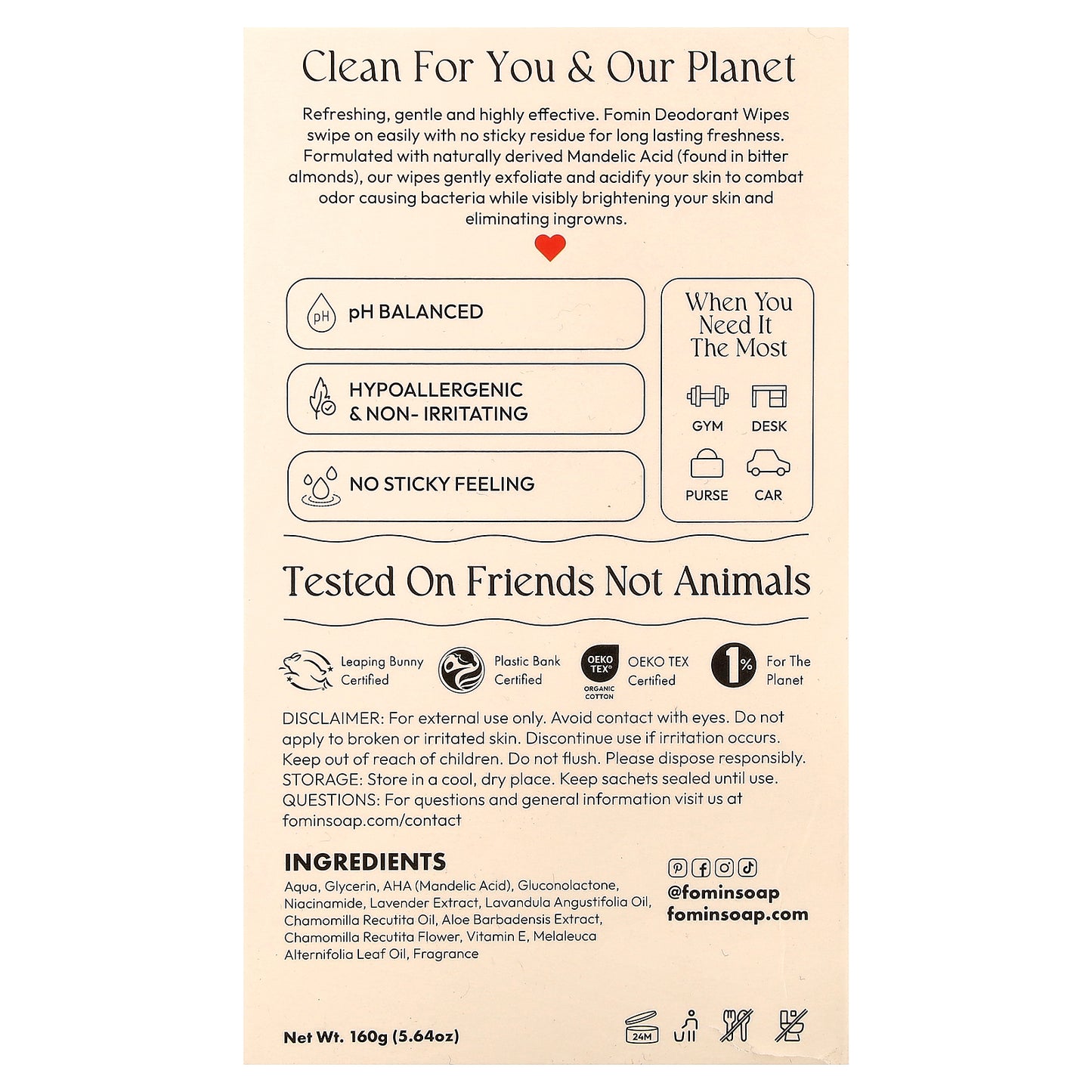 fomin, Deodorant Wipes, Variety Pack , 15 Individually Wrapped Wipes