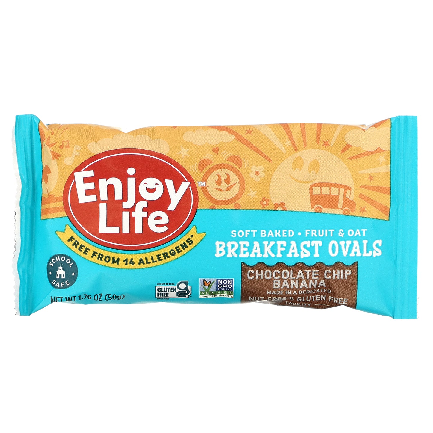 Enjoy Life Foods, Soft-Baked Fruit & Oat Breakfast Ovals, Chocolate Chip Banana, 5 Bars, 1.76 oz (50 g) Each