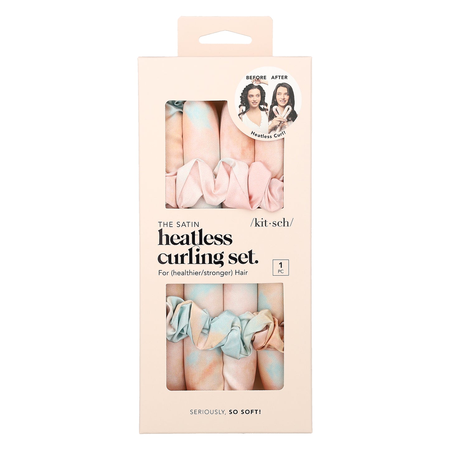 Kitsch, The Satin Heatless Curling Set, Sunset Tie Dye, One Set