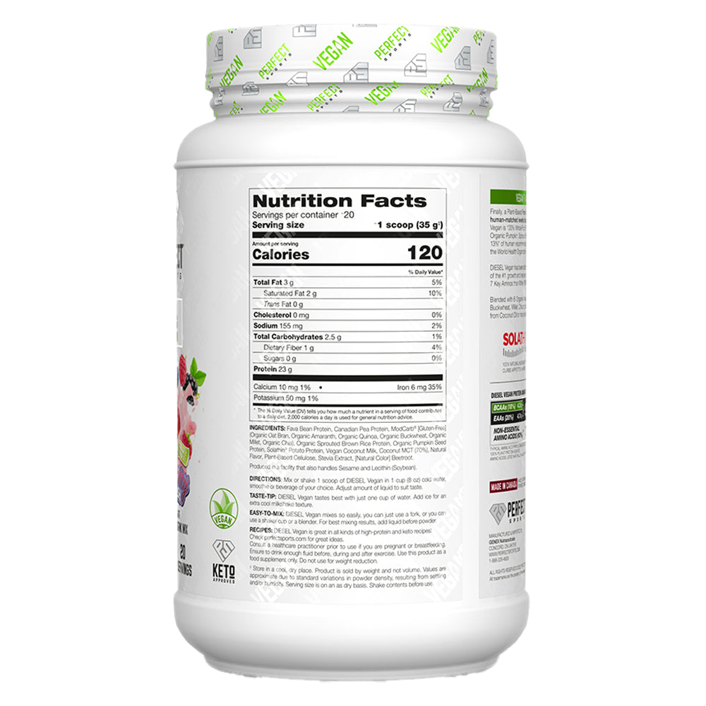 PERFECT Sports, Diesel, Vegan, 100% Plant-Based Protein Blend, Very Berry Splash, 1.5 lb (700 g)