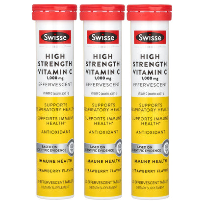 Swisse, Ultiboost™, High Strength Vitamin C, Strawberry, 1,000 mg, 3 Tubes, 20 Effervescent Tablets Each