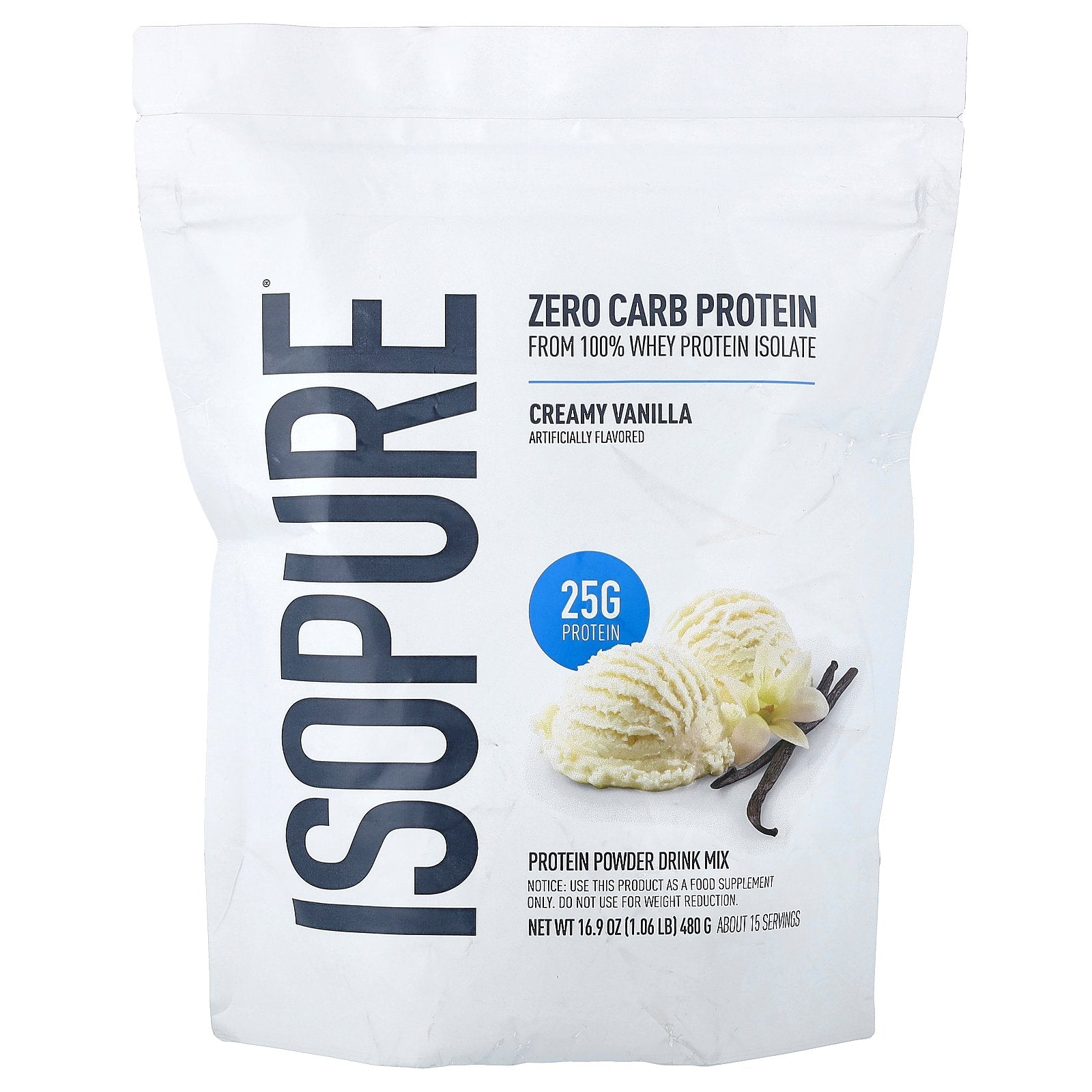 Isopure, Zero Carb Protein Powder Drink Mix, Creamy Vanilla, 1.06 lb (480 g)
