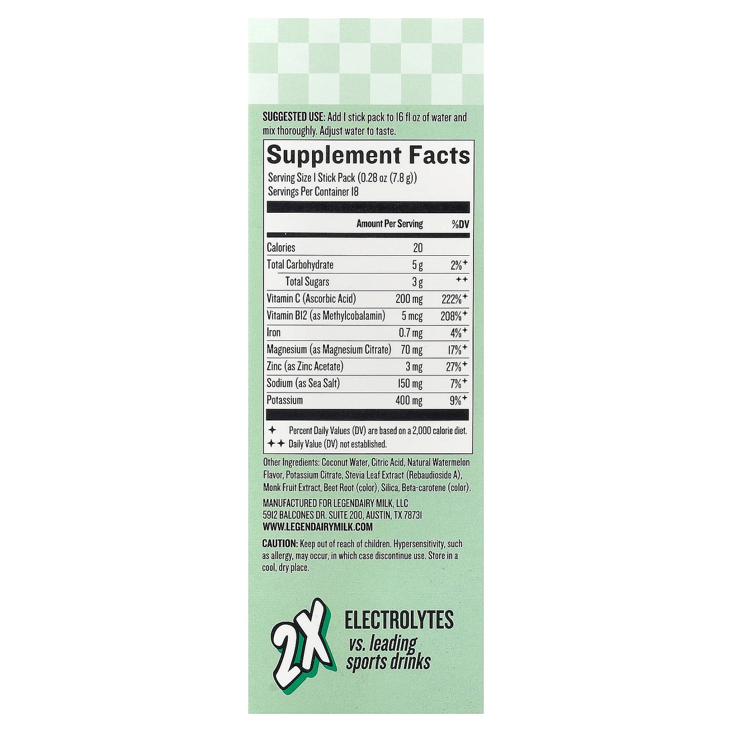 Legendairy Milk, She's Thirsty®, Coconut Water Electrolyte Mix, Watermelon (Box), 18 Stick Packs, 0.28 oz (7.8 g) Each