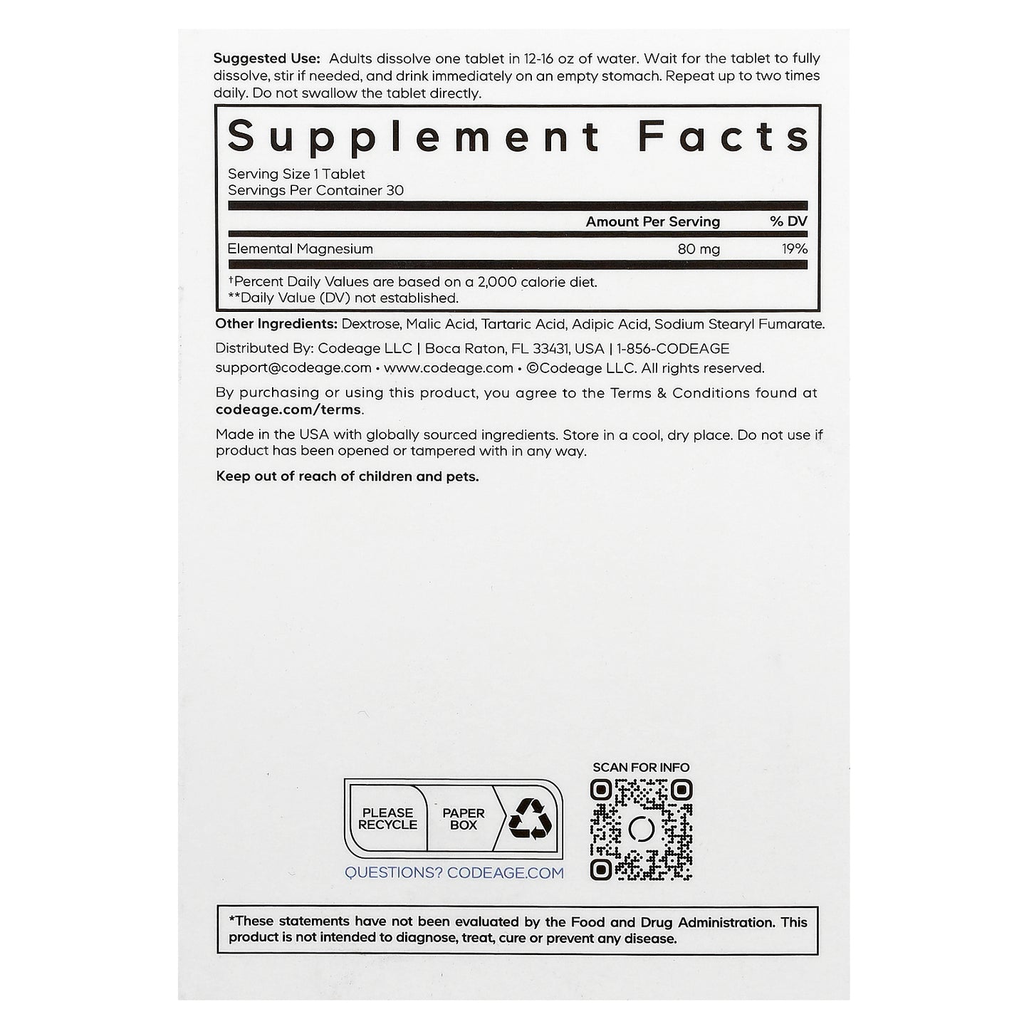 Codeage, Molecular Hydrogen, Unflavored, 30 Effervescent Tablets