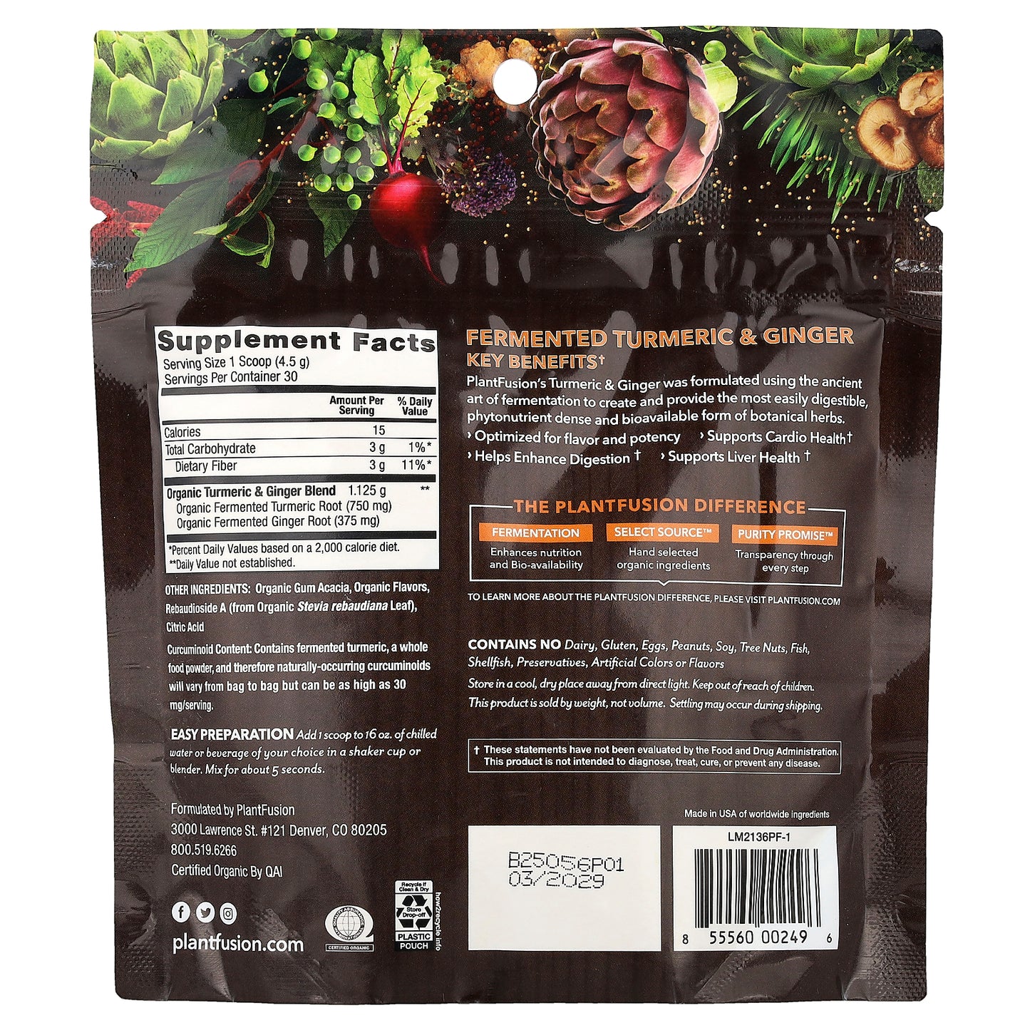 PlantFusion, Organic & Fermented Turmeric & Ginger, 4.76 oz (135 g)