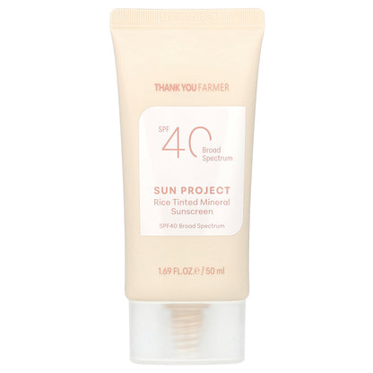 Thank You Farmer, Sun Project, Rice Tinted Mineral Sunscreen, SPF40, 1.69 fl oz (50 ml)