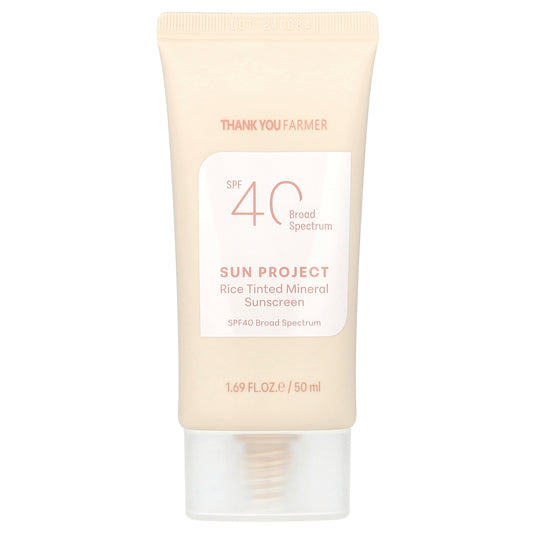 Thank You Farmer, Sun Project, Rice Tinted Mineral Sunscreen, SPF40, 1.69 fl oz (50 ml)