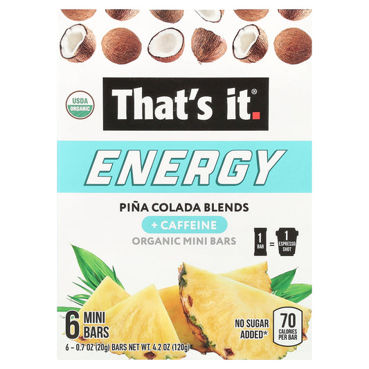 That's It, Energy, Organic Mini Bars, Pina Colada Blends, 6 Mini Bars, 0.7 oz (20 g) Each