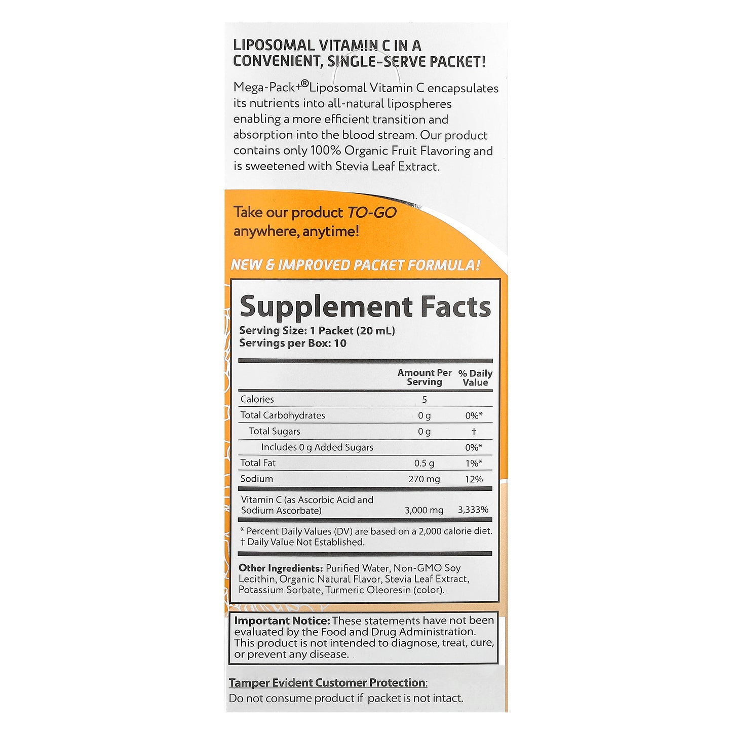 Aurora Nutrascience, Mega-Pack+®, Liposomal Vitamin C, 10 Packets, 0.68 fl oz (20 ml) Each