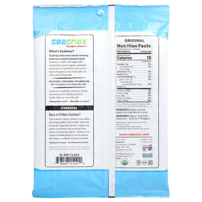 SeaSnax, Organic Roasted Seaweed Wrapz™, Extra Virgin Olive Oil & Sea Salt, 5 Large Sheets, 0.54 oz (15 g)