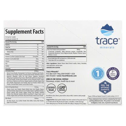 Trace Minerals ®, Greens Pak, Chocolate, 30 Packets, 0.26 oz (7.5 g) Each