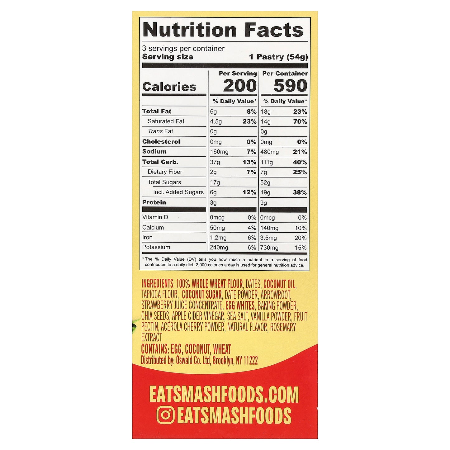 Smash Foods, Toasties™, Strawberry, 3 Pastries, 1.9 oz (54 g) Each