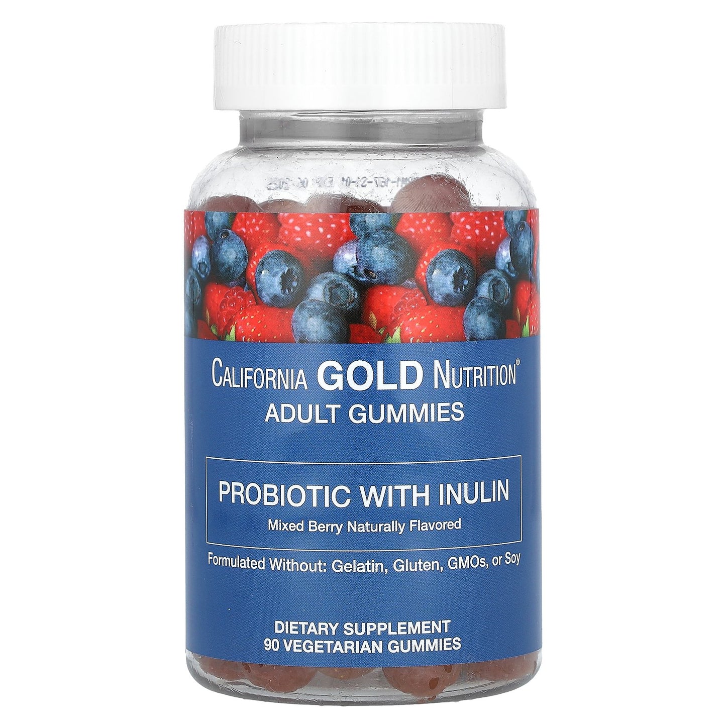 California Gold Nutrition, Probiotic with Inulin Gummies with Vitamin C, Folate, Berry Extract Blend and Organic Inulin, Natural Mixed Berry, 90 Vegetarian Gummies