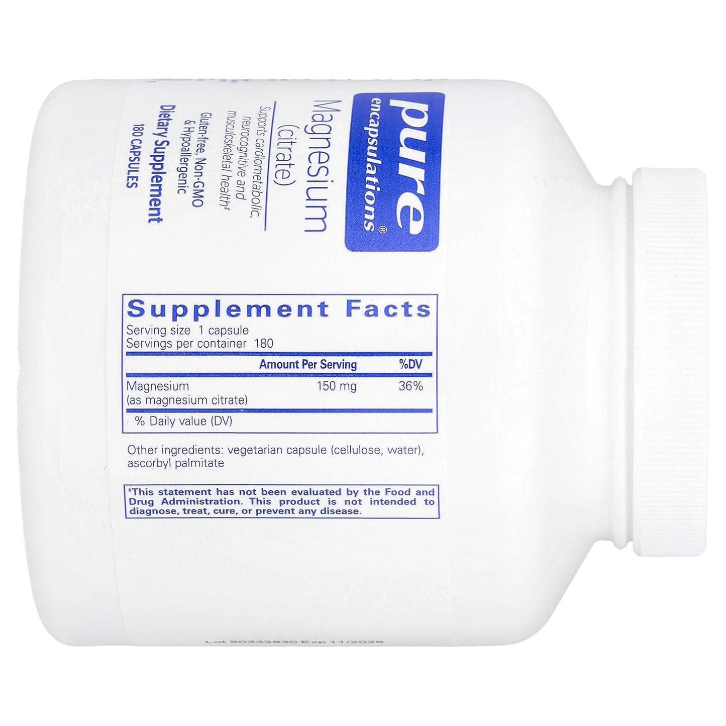 Pure Encapsulations, Magnesium (Citrate), 150 mg, 180 Capsules