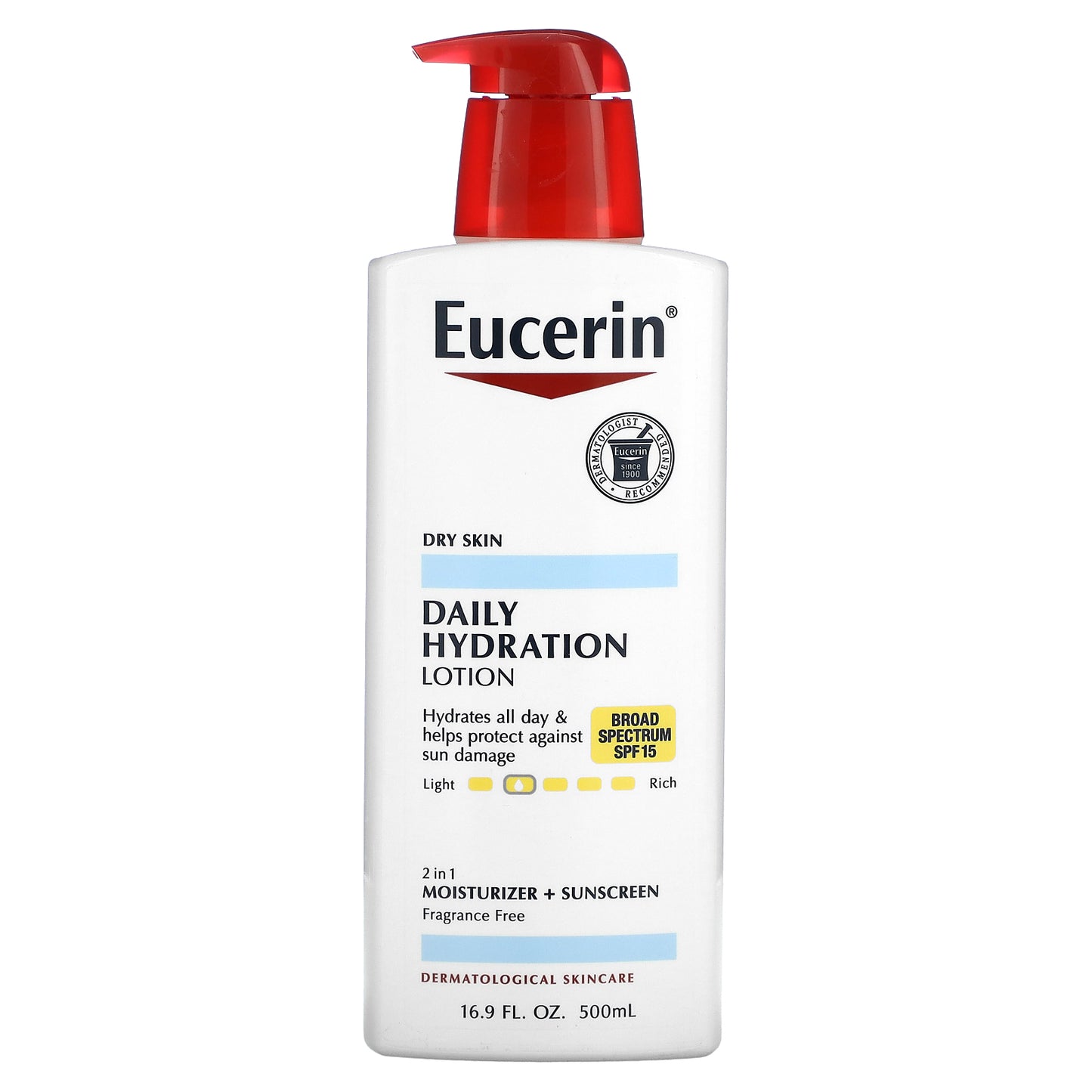 Eucerin, Daily Hydration Lotion, SPF 15, Fragrance Free, 16.9 fl oz (500 ml)