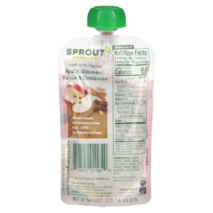 Sprout Organics, Baby Food, 6 Months & Up, Apple, Oatmeal, Raisin & Cinnamon, 3.5 oz (99 g)