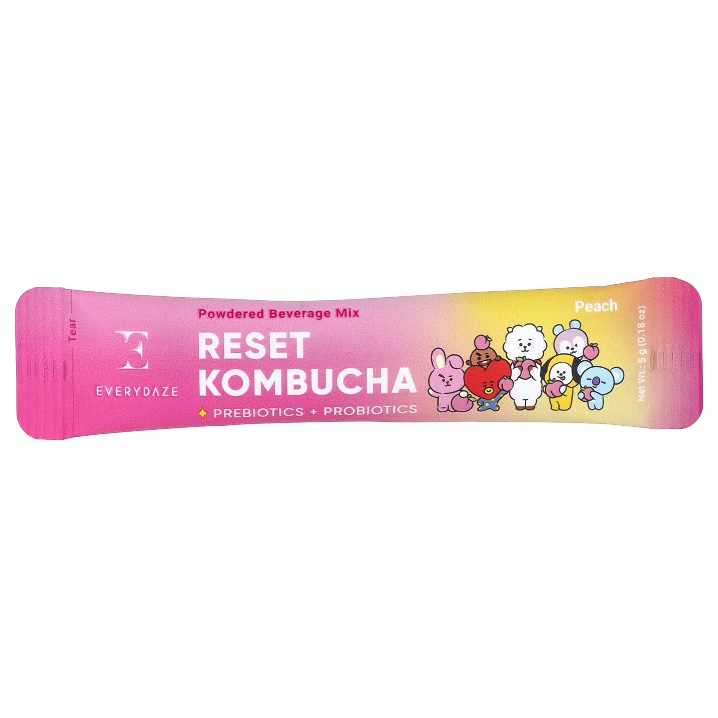Everydaze, Reset Kombucha, Powdered Beverage Mix, Peach, 10 Packets, 0.18 oz (5 g) Each