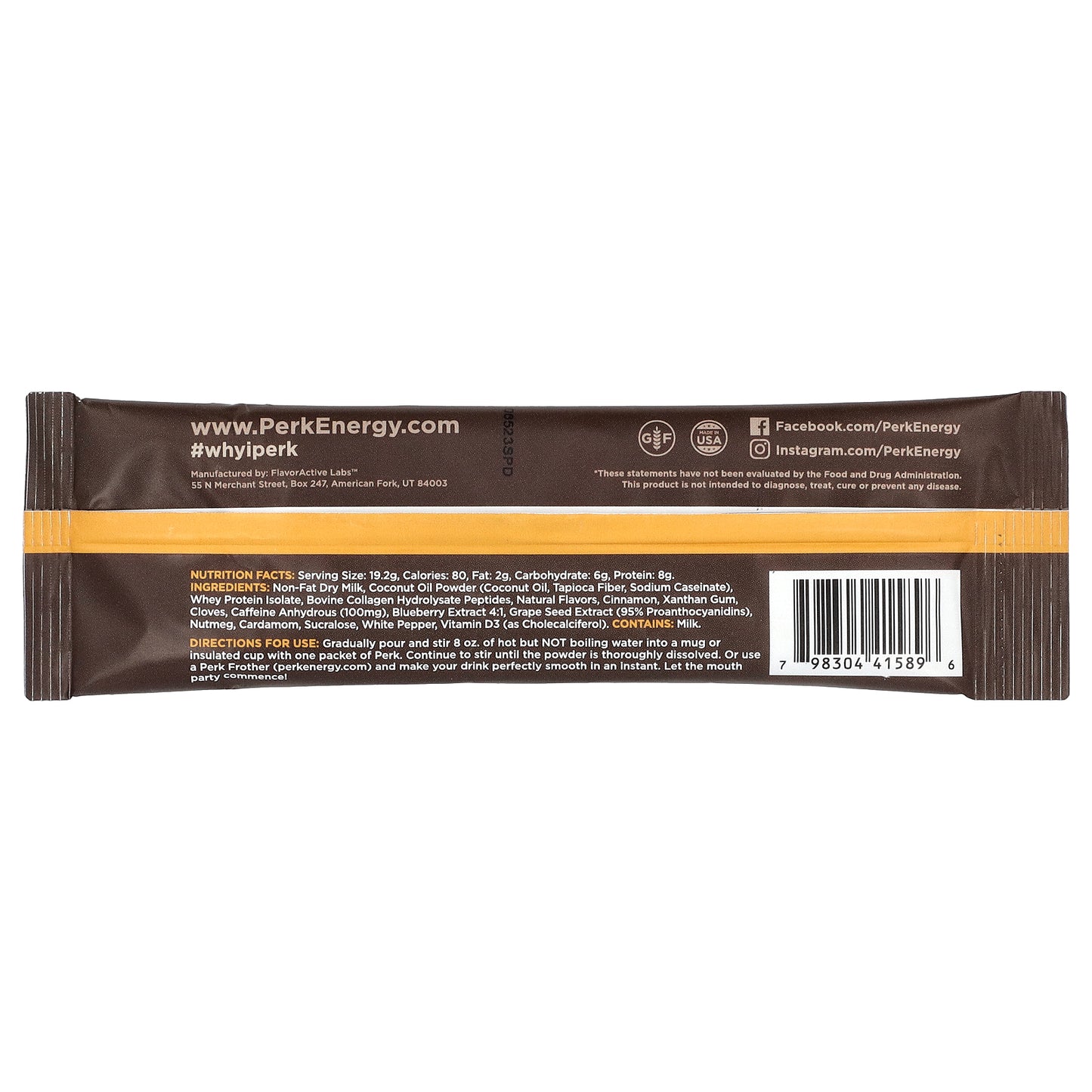 Perk Energy, Chai Latte, 10 Stick Packs, (19.2 g) Each