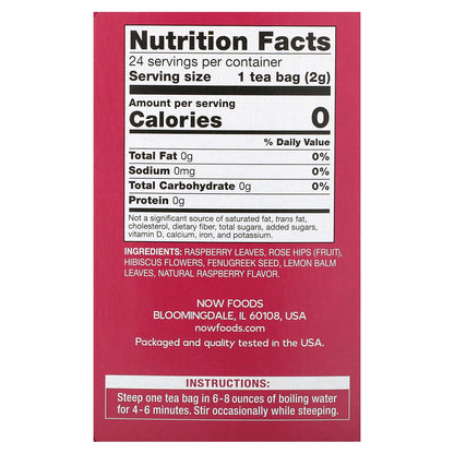 NOW Foods, Red Raspberry Tea, Caffeine Free, 24 Tea Bags, 1.7 oz (48 g)