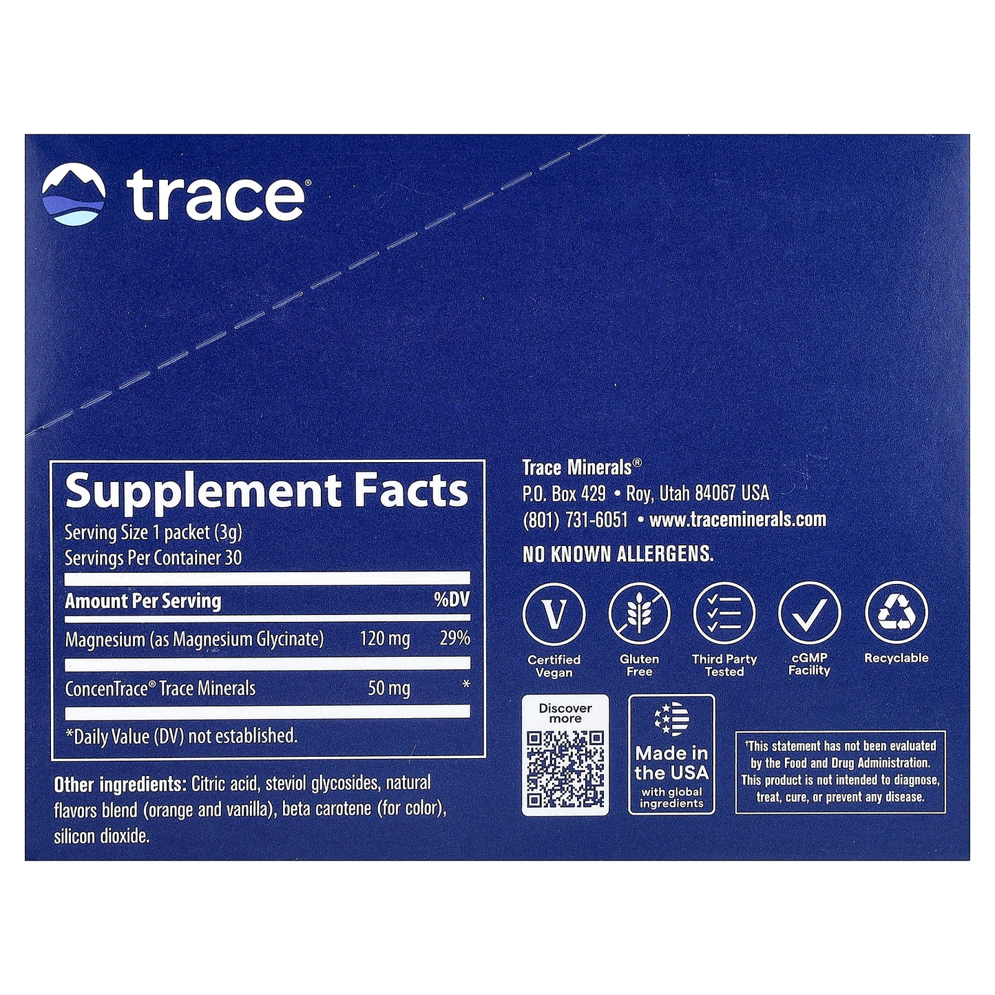 Trace, Magnesium Glycinate Powder, Orange Dream, 30 Packets, 0.11 oz (3 g) Each