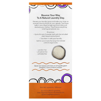 ZUM, Wool Dryer Balls with Aroma Blend, Amber, 3 Wool Balls Plus 1 Aroma Blend, 8.5 oz