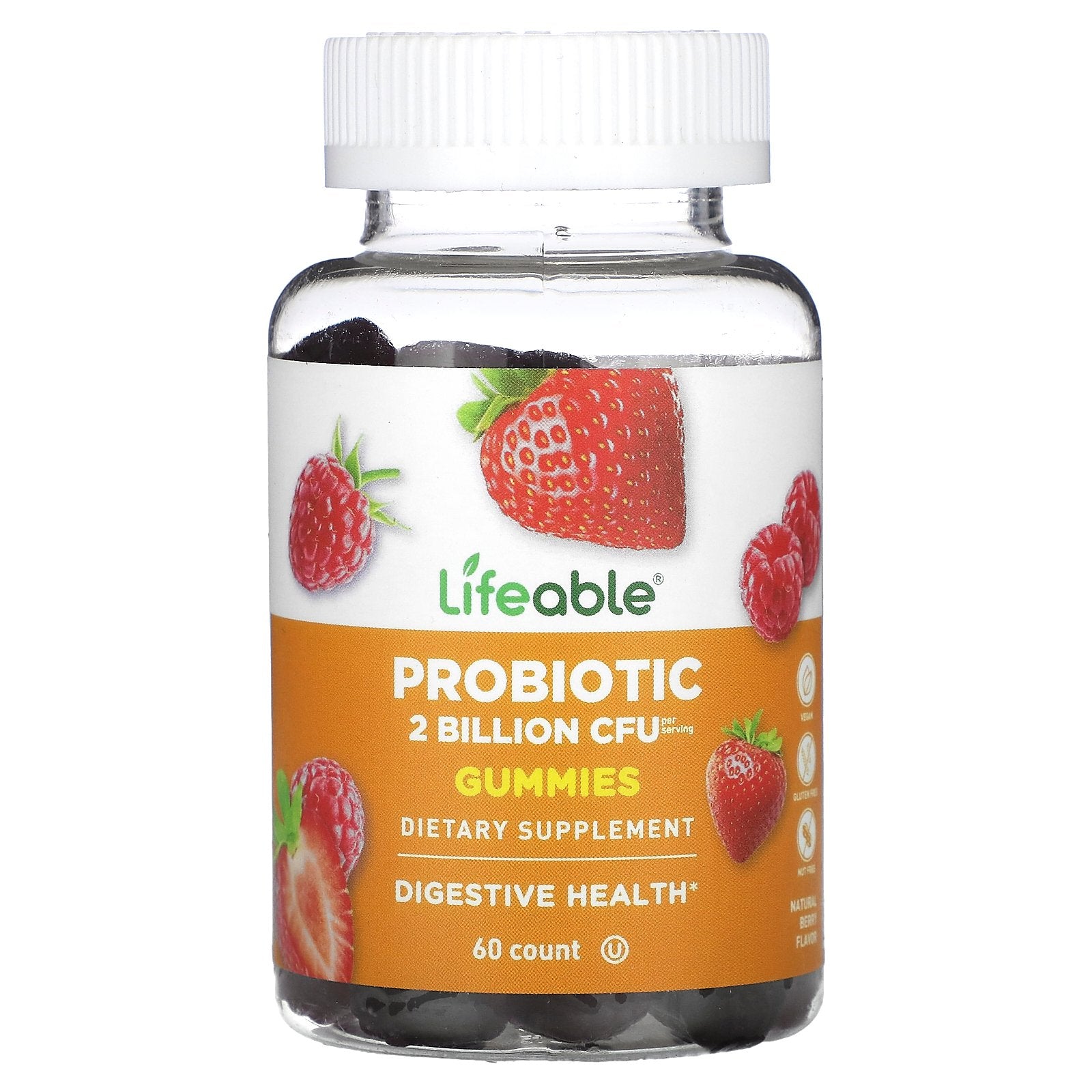 Lifeable, Probiotic Gummies, Natural Berry, 2 Billion, 60 Gummies (1 Billion CFU per Gummy)