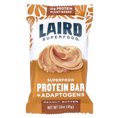 Laird Superfood, Protein Bar + Adaptogens, Peanut Butter, 10 Bars, 1.6 oz (45 g) Each