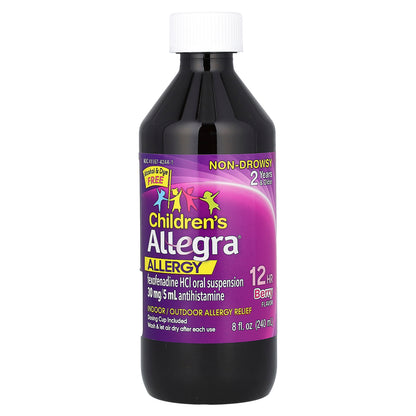 Allegra, Children's Allergy Liquid, 2 Years & Older, Berry, 30 mg, 8 fl oz (240 ml)