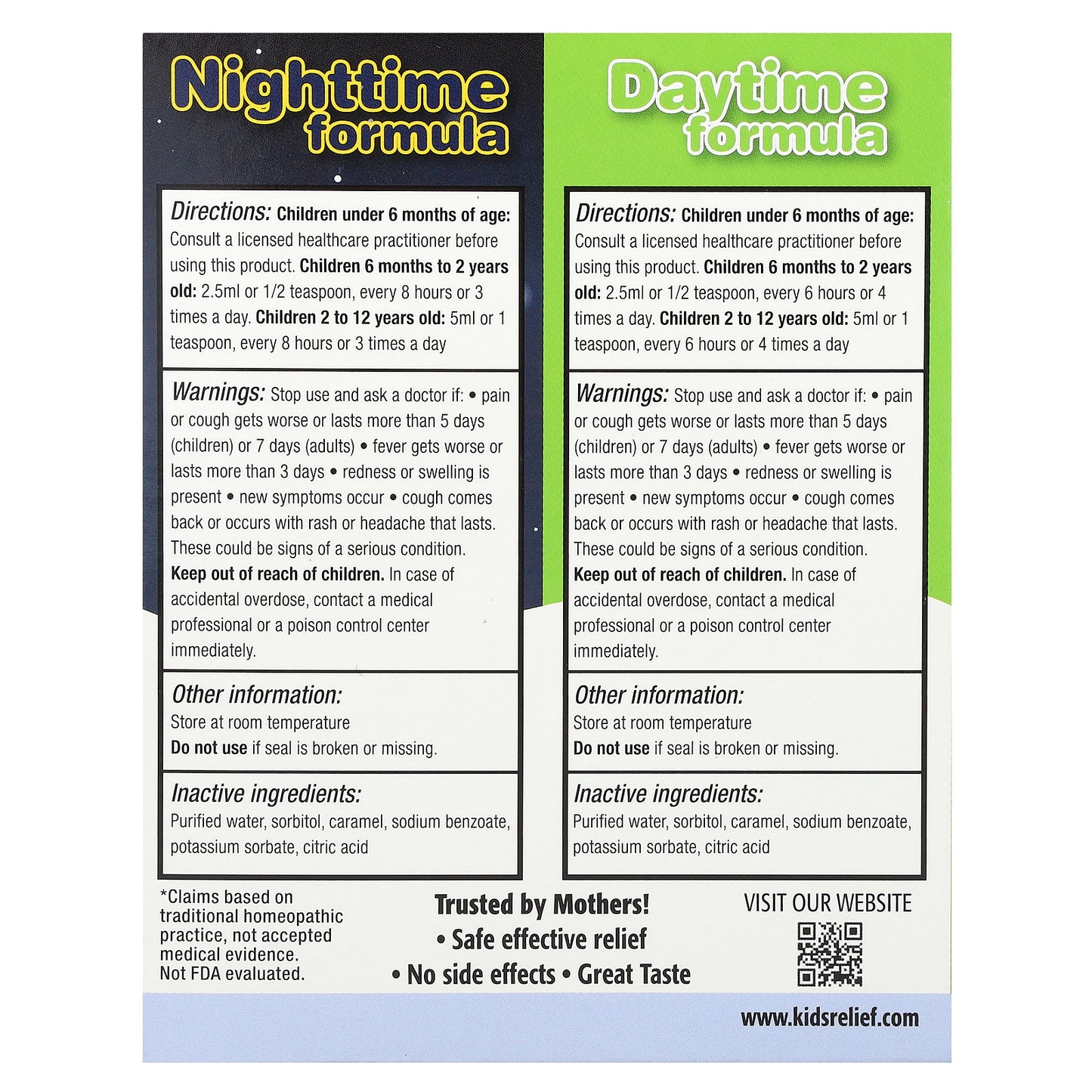 Homeolab USA, Kids Relief®, Cough & Cold Syrups, Daytime & Nighttime Formula, 0-12 Yrs, 2 Bottles, 3.4 fl oz (100 ml) Each