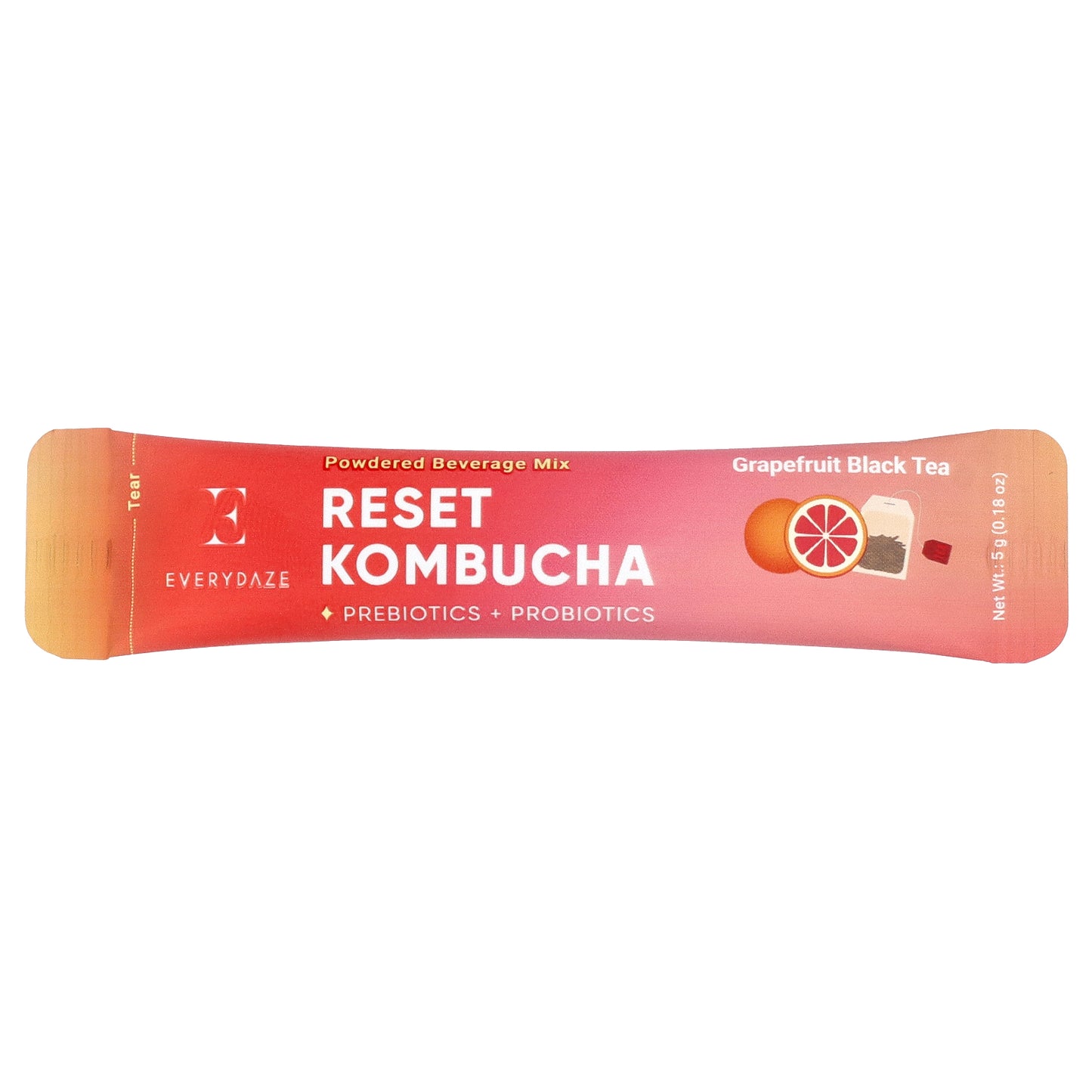 Everydaze, Reset Kombucha, Powdered Beverage Mix, Grapefruit Black Tea, 10 Packets, 0.18 oz (5 g) Each