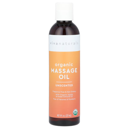 Viva Naturals, Organic Massage Oil, Unscented, 8 fl oz (237 ml)