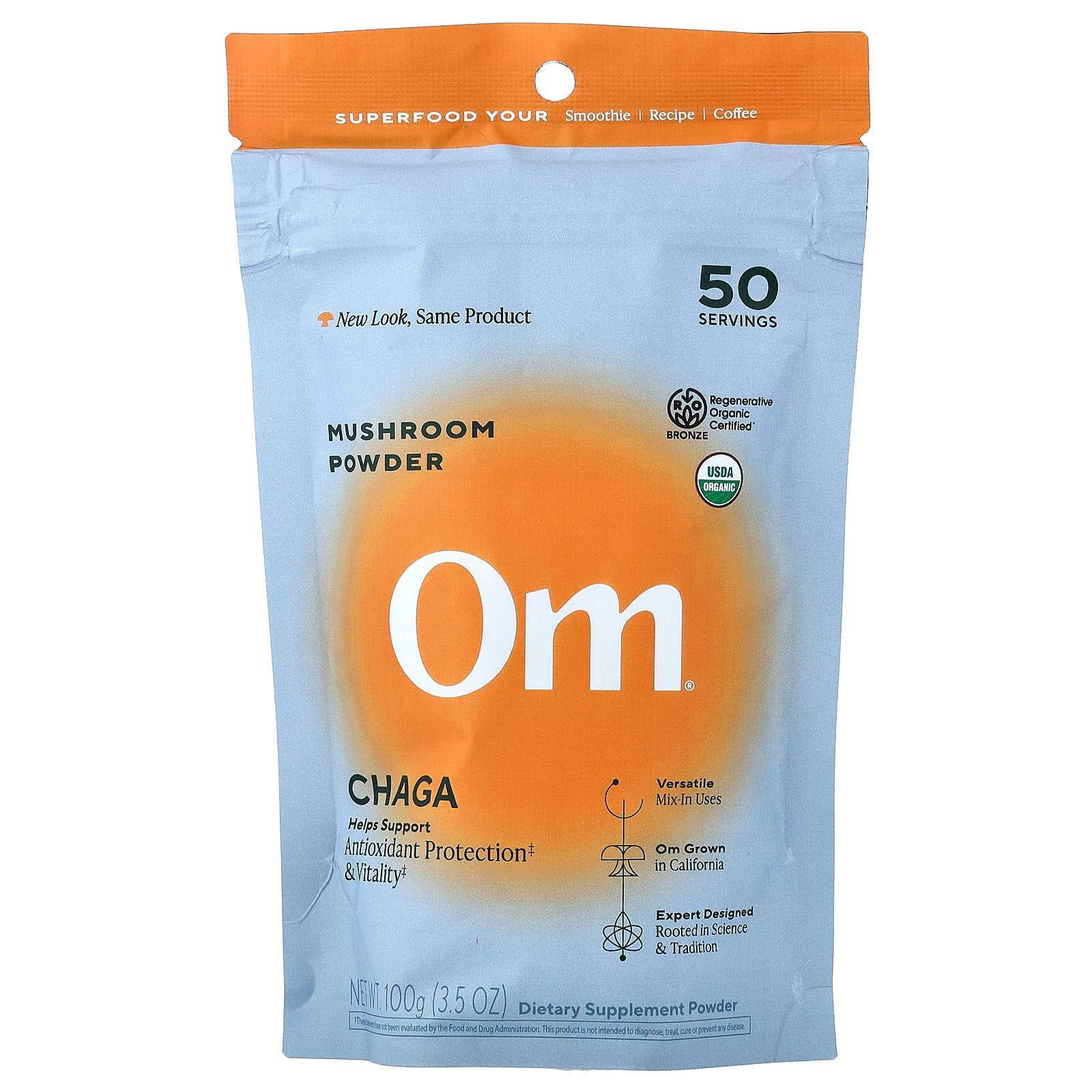 Om Mushrooms, Mushroom Powder, Chaga, 3.5 oz (100 g)