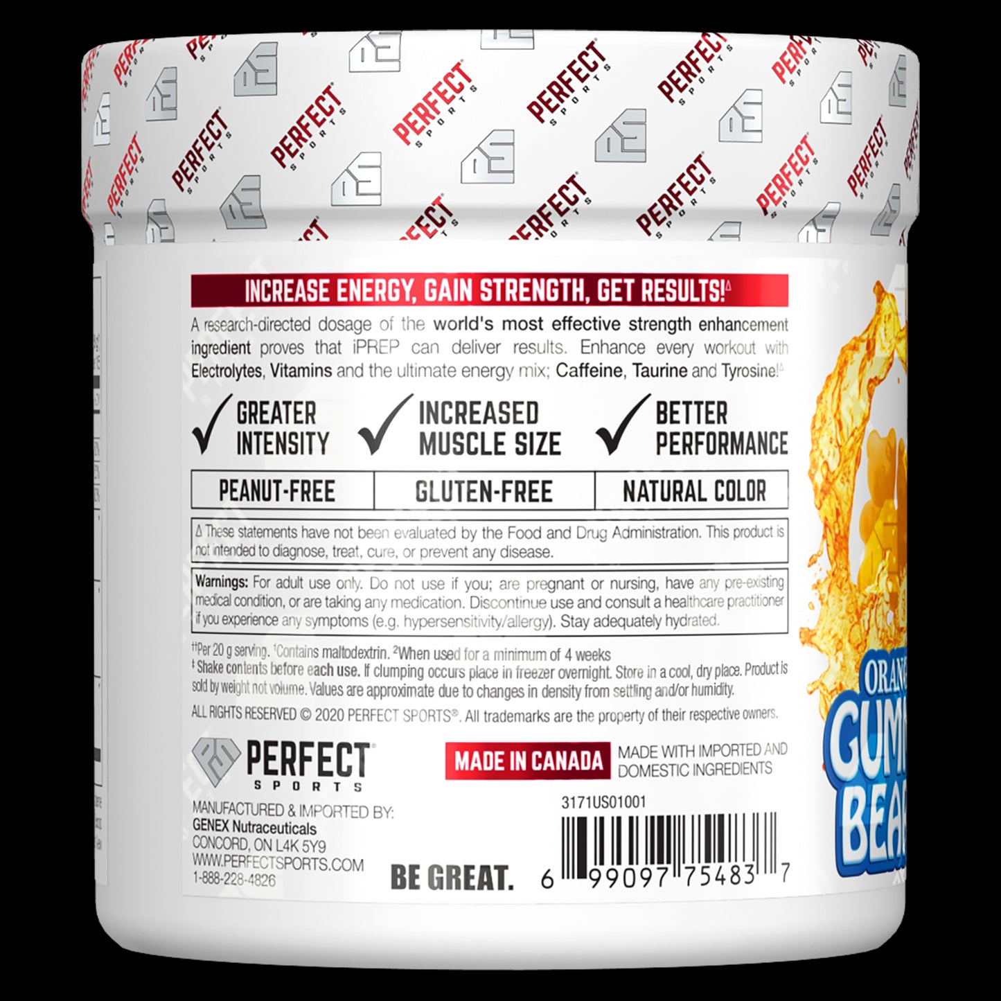 PERFECT Sports, iPrep, Advanced Pre-Workout, Orange Gummy Bears, 10.6 oz (300 g)