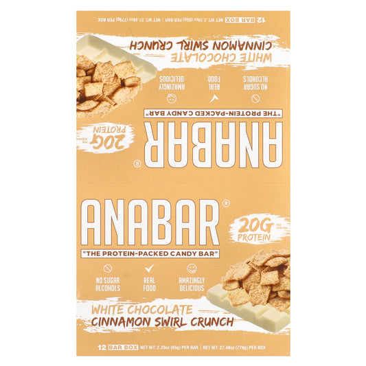 The Anabar, The Protein-Packed Candy Bar, White Chocolate Cinnamon Swirl Crunch, 12 Bars, 2.29 oz (65 g) Each