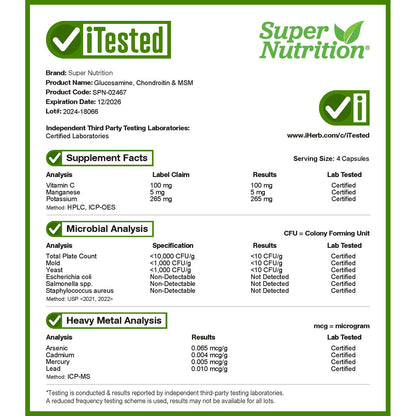 Super Nutrition, Glucosamine, Chondroitin, & MSM with Potassium and Vitamin C, 240 Veggie Capsules