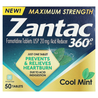 Zantac, 360°, Maximum Strength, Cool Mint, 20 mg, 50 Tablets