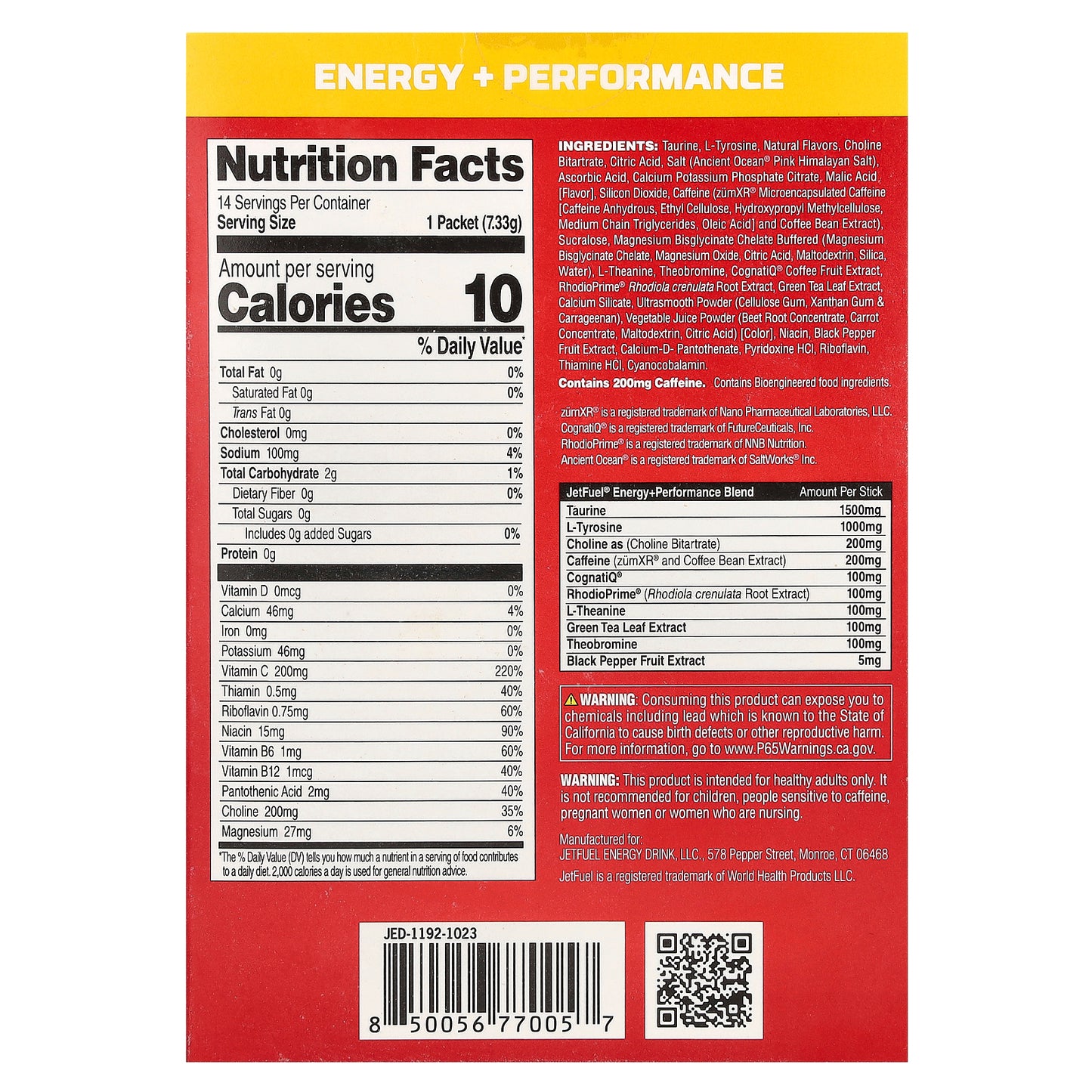 GAT, JetFuel®, Energy + Performance, Energy Sticks, Strawberry Lemonade, 14 Stick Packs, 0.26 oz (7.33 g) Each