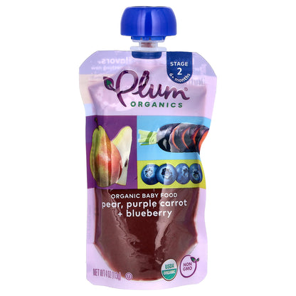 Plum Organics, Organic Baby Food, 6+ Months, Pear, Purple Carrot & Blueberry, 4 oz (113 g)