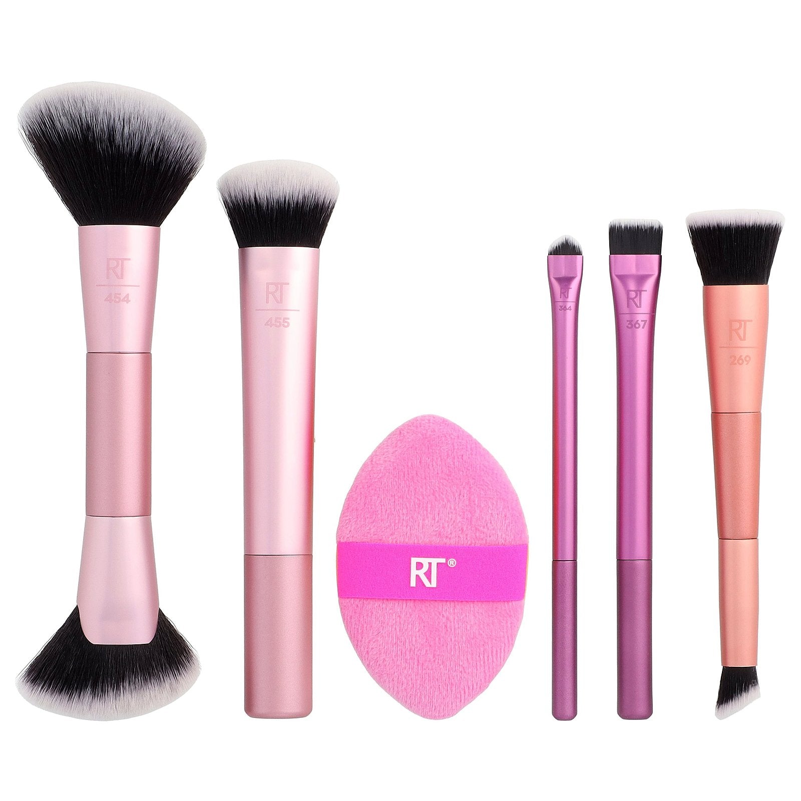 Real Techniques, Big Blends Energy, Brush + Dual-Sided Puff Set, 6 Piece Set