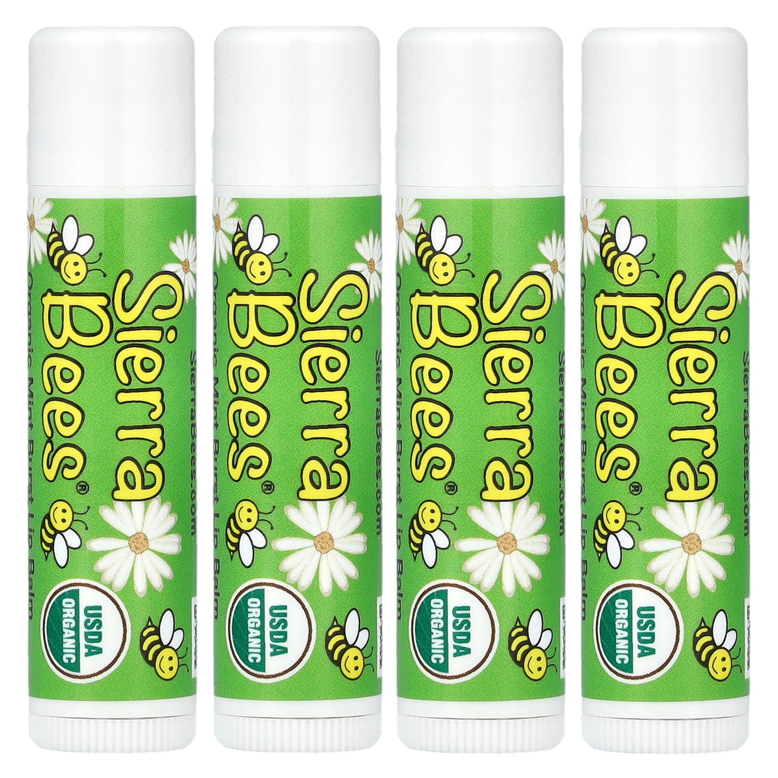 Sierra Bees, Organic Lip Balms, Mint Burst, 4 Pack, 0.15 oz (4.25 g) Each