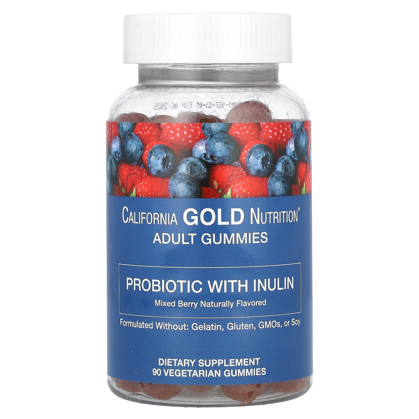 California Gold Nutrition, Probiotic with Inulin Gummies, Natural Mixed Berry, 90 Vegetarian Gummies