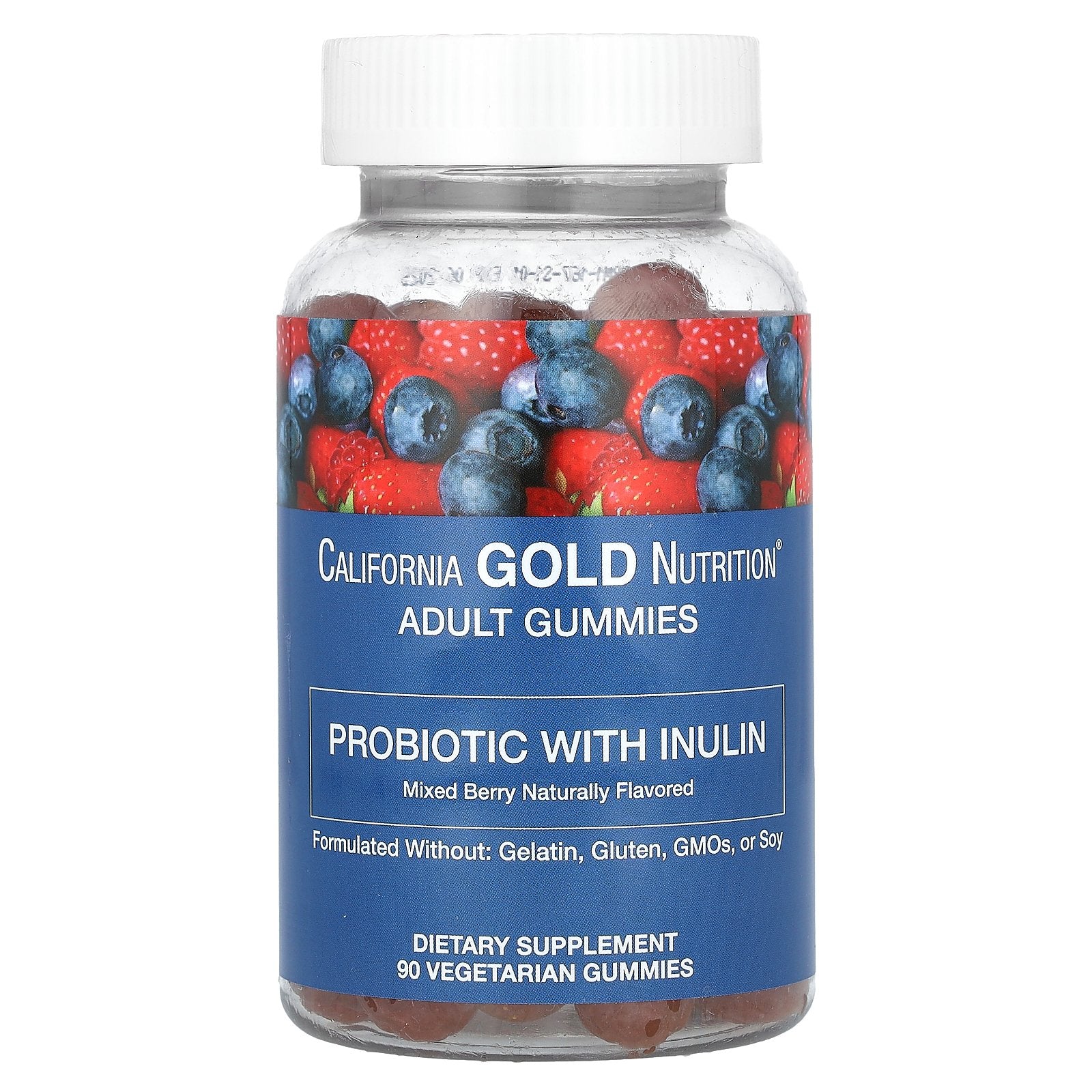 California Gold Nutrition, Probiotic with Inulin Gummies, Natural Mixed Berry, 90 Vegetarian Gummies