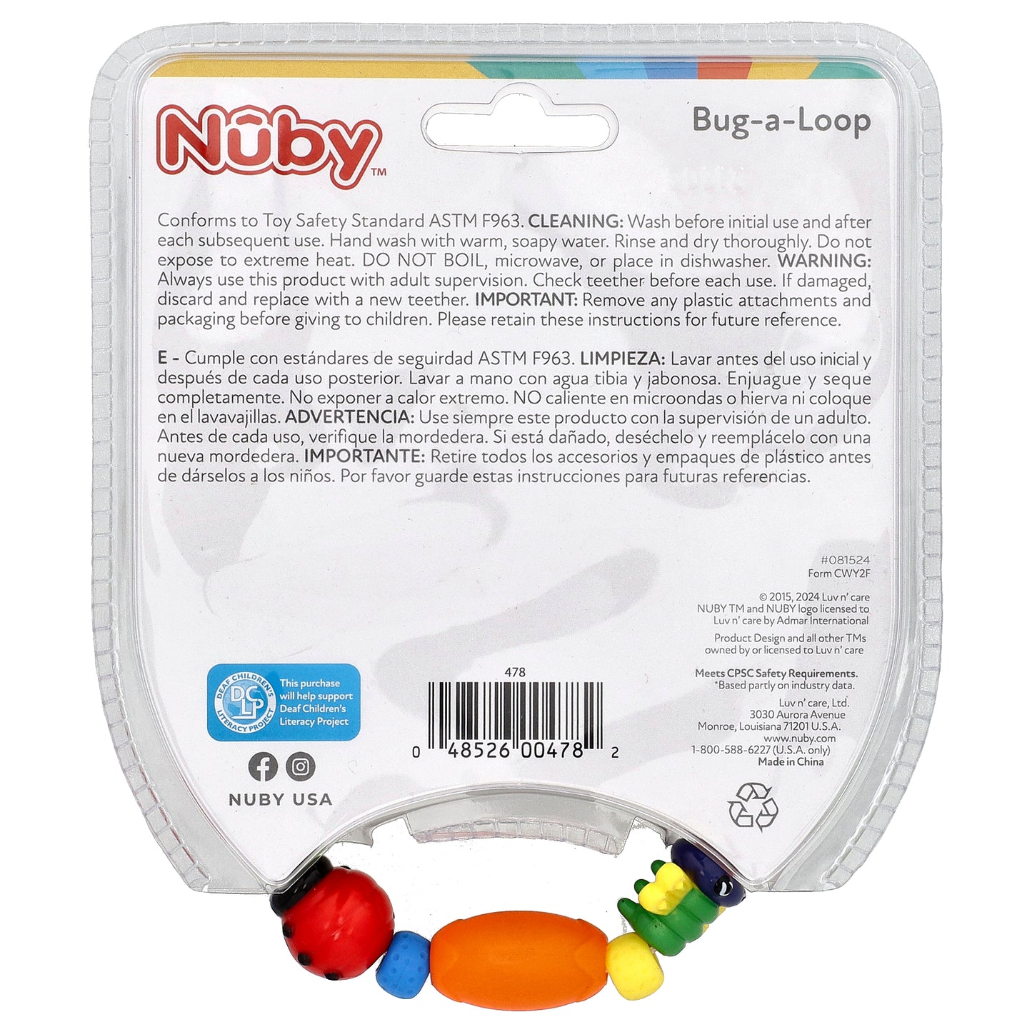 Nuby, Bug-a-Loop Teether, 3 + Months, 1 Teether