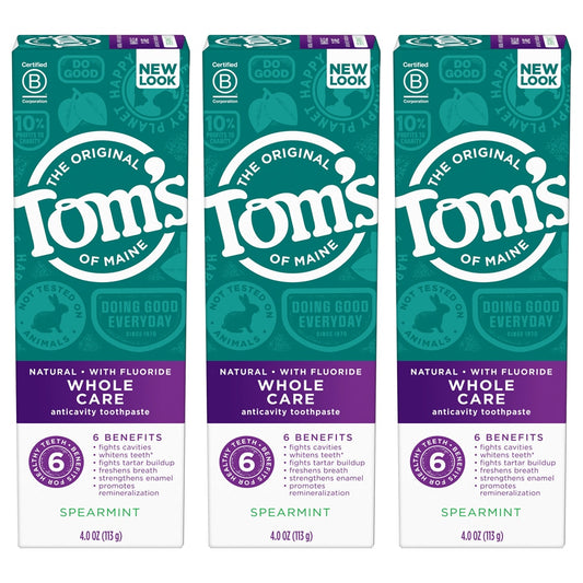 Tom's of Maine, Whole Care Anticavity Toothpaste Spearmint, 4 oz Each / 3 Pack