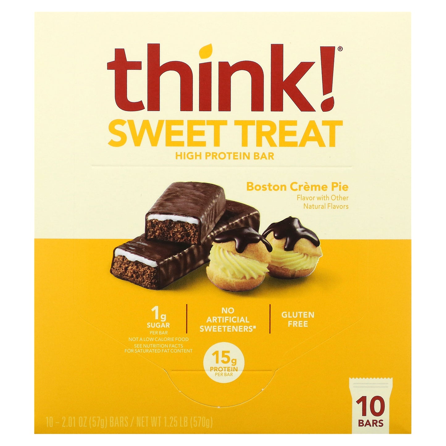 Think !, Sweet Treat, High Protein Bar, Boston Creme Pie, 10 Bars, 2.1 oz (57 g)